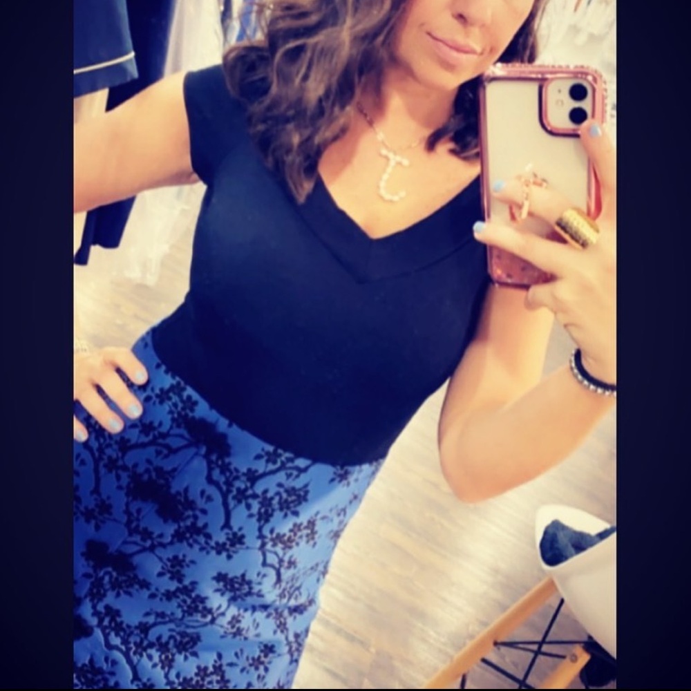 Zara blue w black Asian toggle knot detail skirt